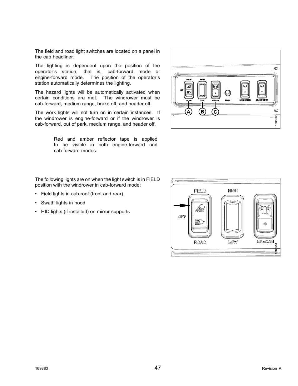 7lighting, 1cab-forward lighting: field, Lighting | Cab-forward lighting: field, 7 lighting, 1 cab-forward lighting: field | MacDon M155 Operators Manual User Manual | Page 63 / 458