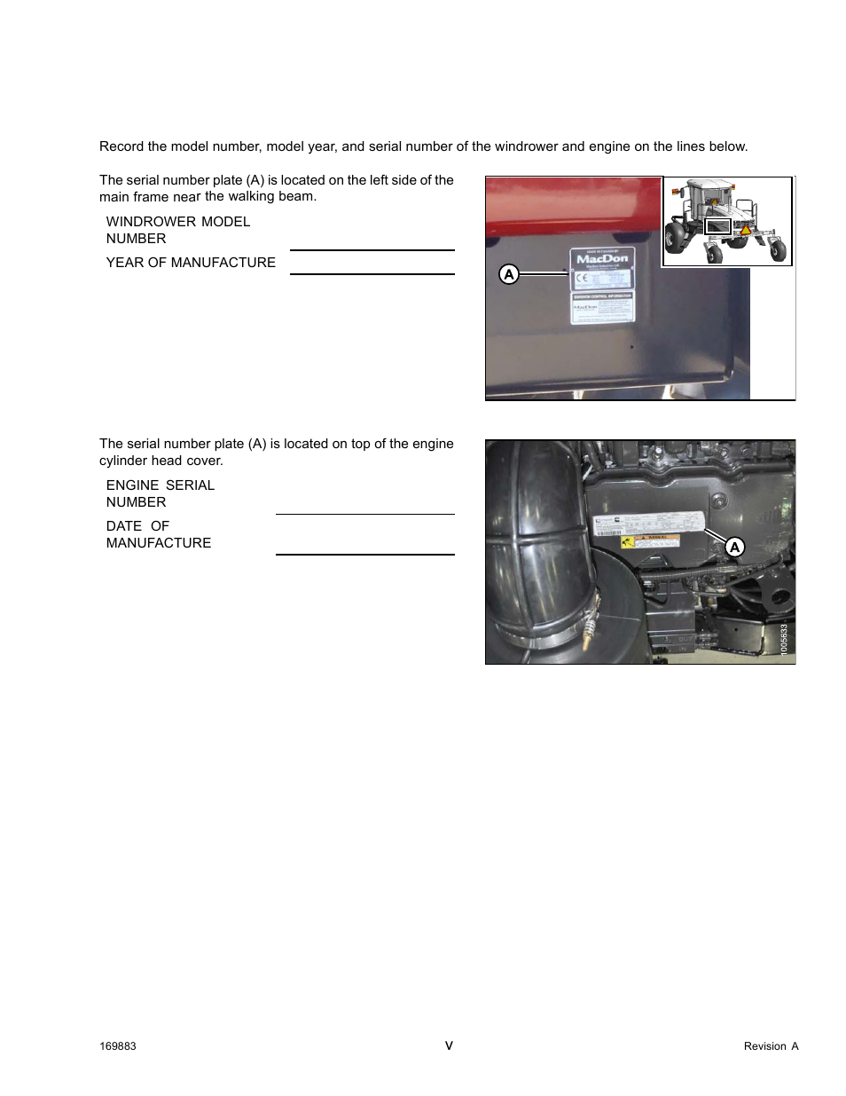 Serial number | MacDon M155 Operators Manual User Manual | Page 7 / 458