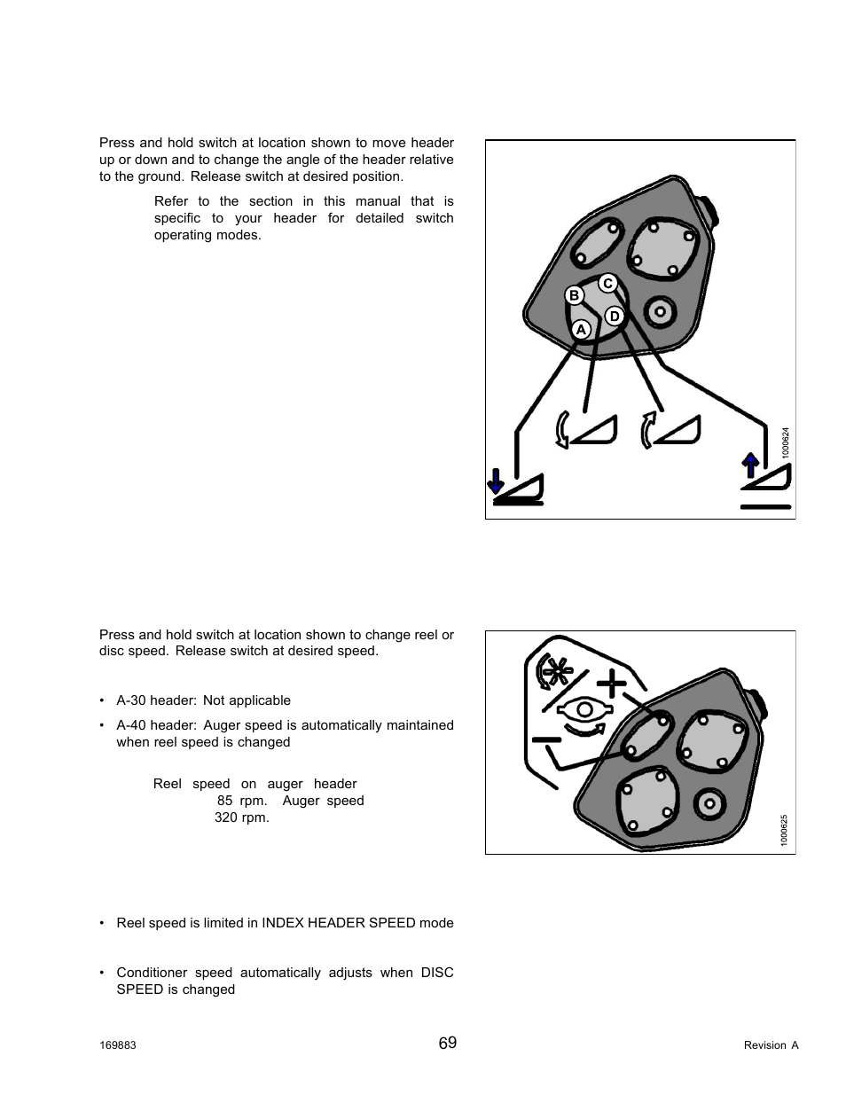 Header position switches, Reel and disc speed switches, Operator’s station header position switches | MacDon M155 Operators Manual User Manual | Page 85 / 458