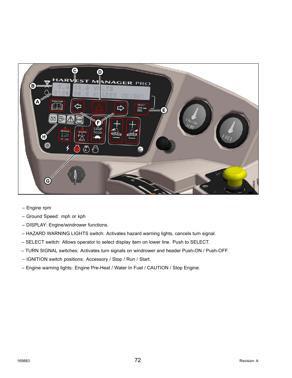 18cab display module (cdm), 1engine and windrower functions, Cab display module (cdm) | Engine and windrower functions, 18 cab display module (cdm), 1 engine and windrower functions | MacDon M155 Operators Manual User Manual | Page 88 / 458