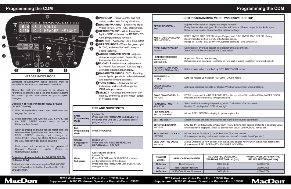 MacDon M205 Quick Card User Manual | Page 2 / 2