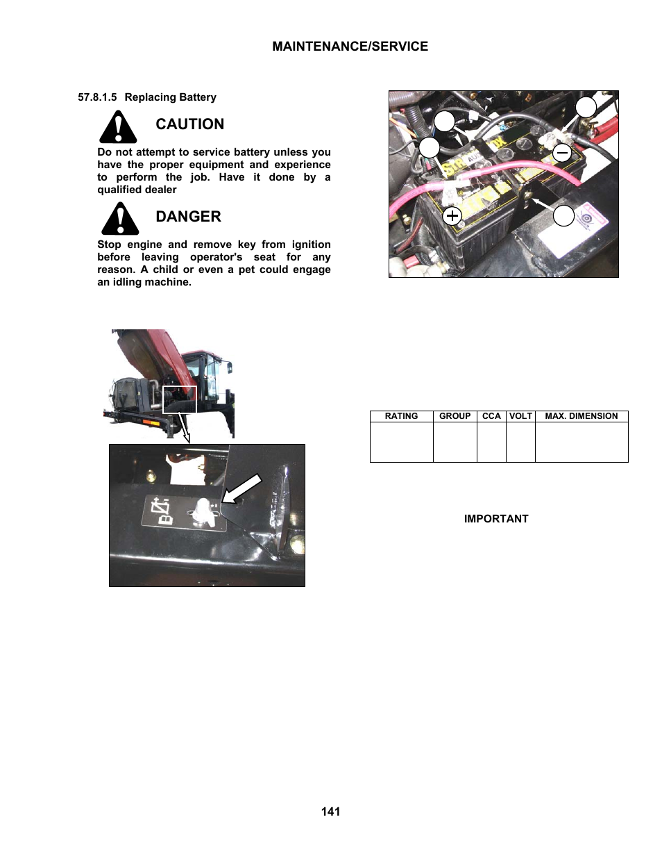 Caution, Danger, Maintenance/service | MacDon M100 SP Operators Manual User Manual | Page 143 / 193
