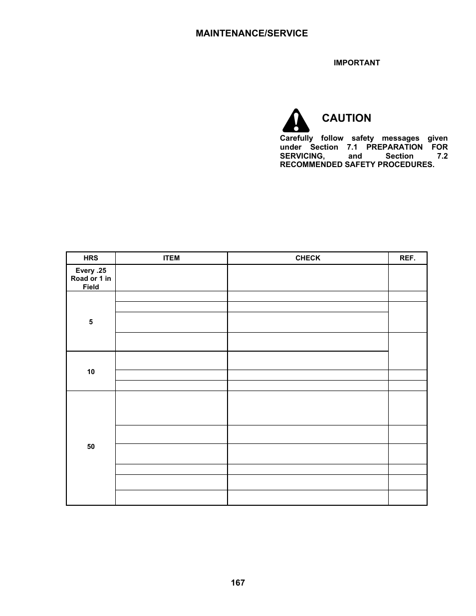 Caution, Maintenance/service, 11 maintenance schedule | MacDon M100 SP Operators Manual User Manual | Page 169 / 193