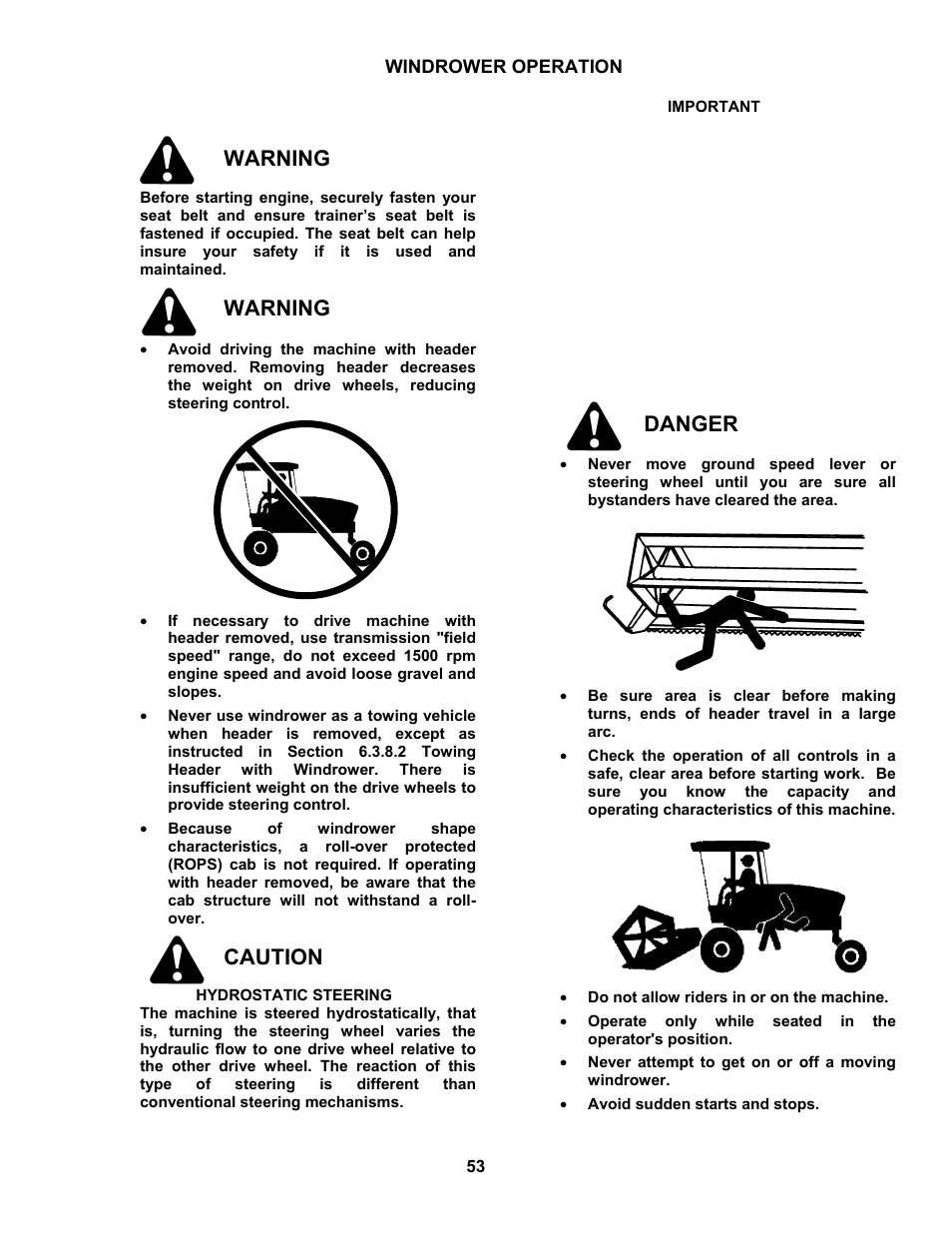 Warning, Caution, Danger | MacDon M100 SP Operators Manual User Manual | Page 55 / 193