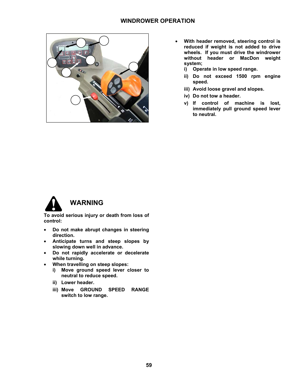 Warning | MacDon M100 SP Operators Manual User Manual | Page 61 / 193