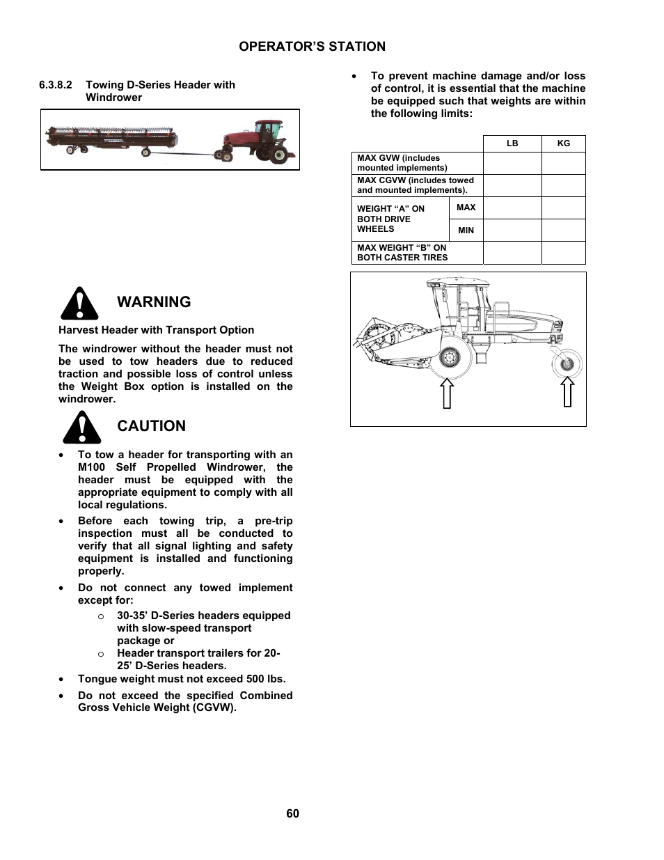 Warning, Caution | MacDon M100 SP Operators Manual User Manual | Page 62 / 193