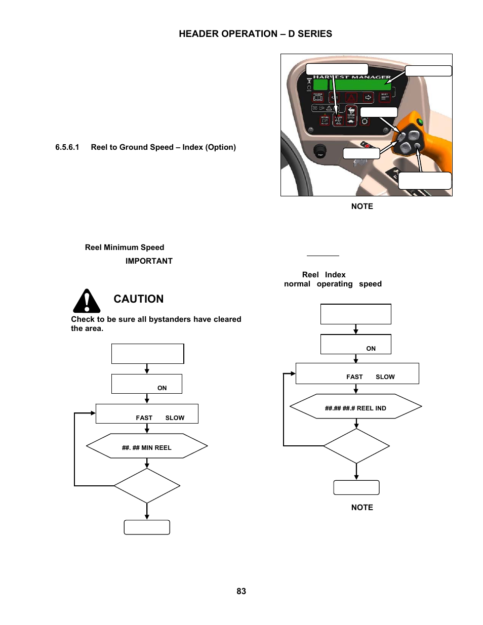 Caution, Header operation – d series, 6 reel speed | MacDon M100 SP Operators Manual User Manual | Page 85 / 193