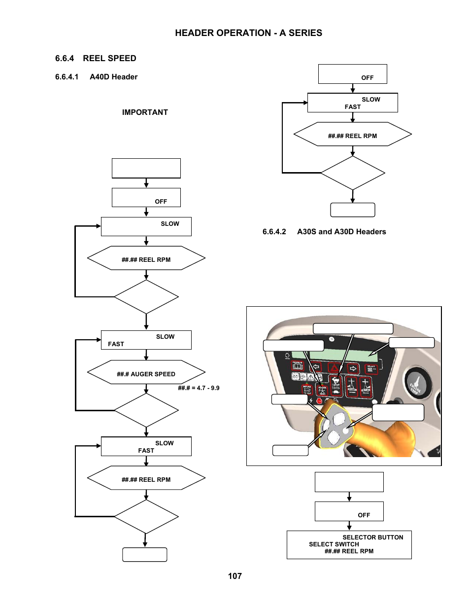 Header operation - a series, 4 reel speed | MacDon M150 SP User Manual | Page 109 / 234