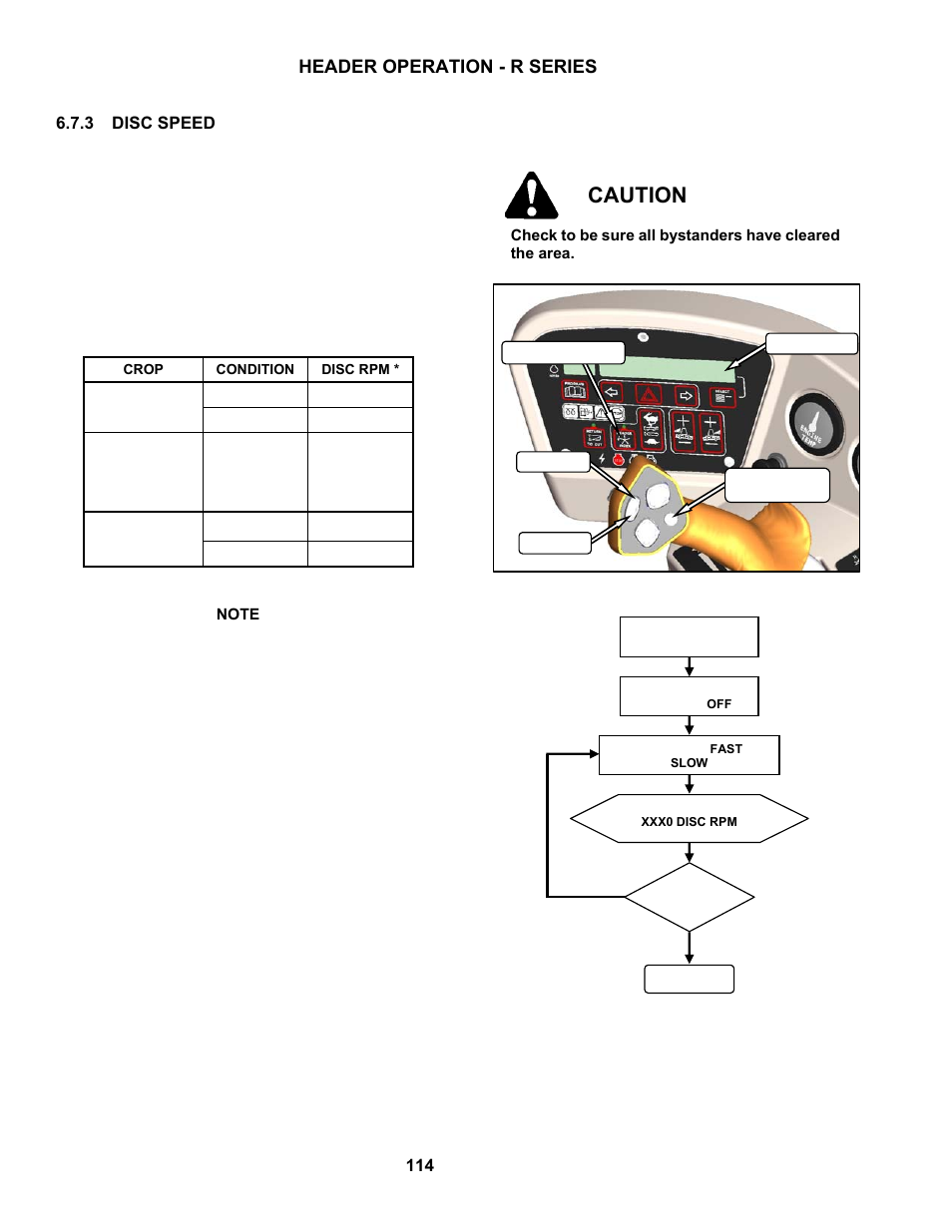 Caution, Header operation - r series | MacDon M150 SP User Manual | Page 116 / 234