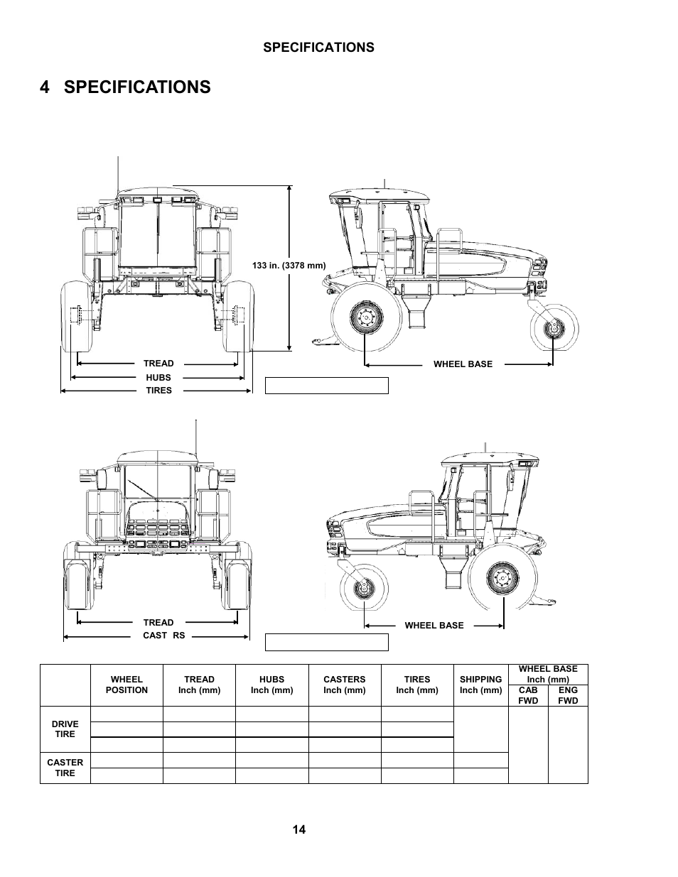 4 specifications, Specifications, 1 windrower dimensions | MacDon M150 SP User Manual | Page 16 / 234