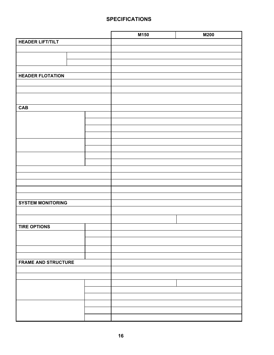 Specifications | MacDon M150 SP User Manual | Page 18 / 234