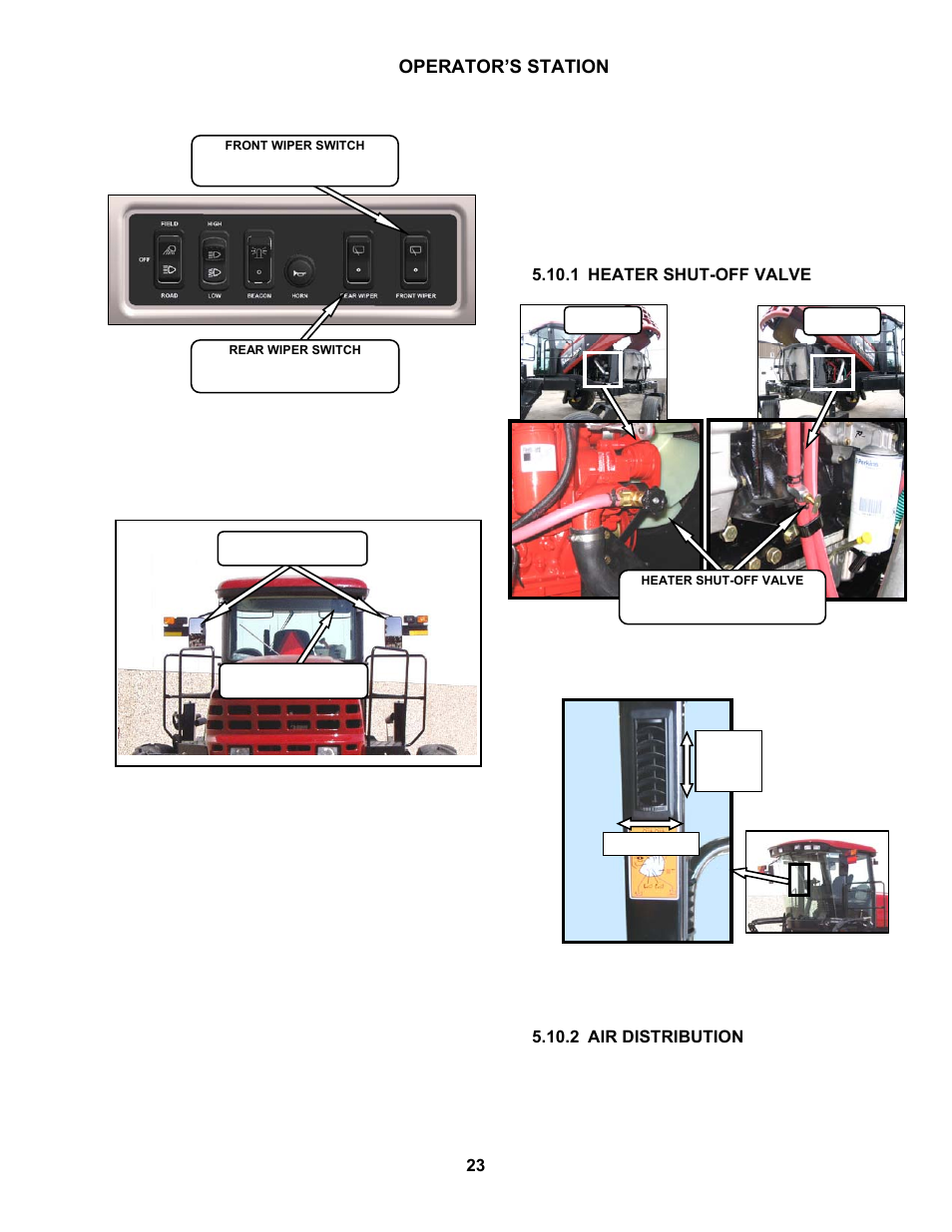 Operator’s station, 8 windshield wipers, 9 rear view mirrors | 10 cab temperature | MacDon M150 SP User Manual | Page 25 / 234