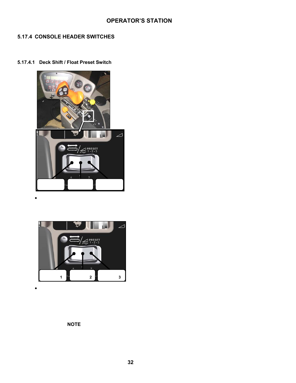 Operator’s station, 4 console header switches | MacDon M150 SP User Manual | Page 34 / 234