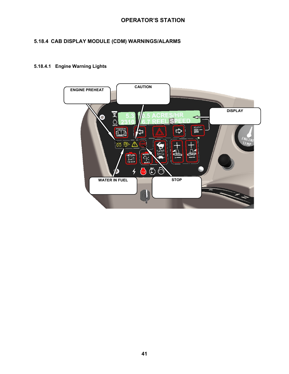 Operator’s station, 4 cab display module (cdm) warnings/alarms | MacDon M150 SP User Manual | Page 43 / 234