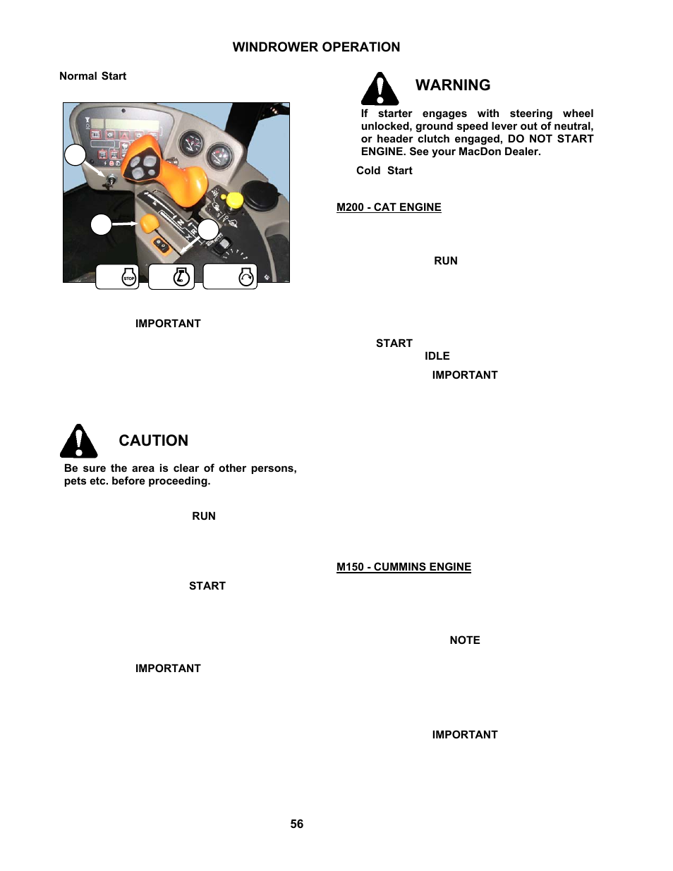 Caution, Warning | MacDon M150 SP User Manual | Page 58 / 234