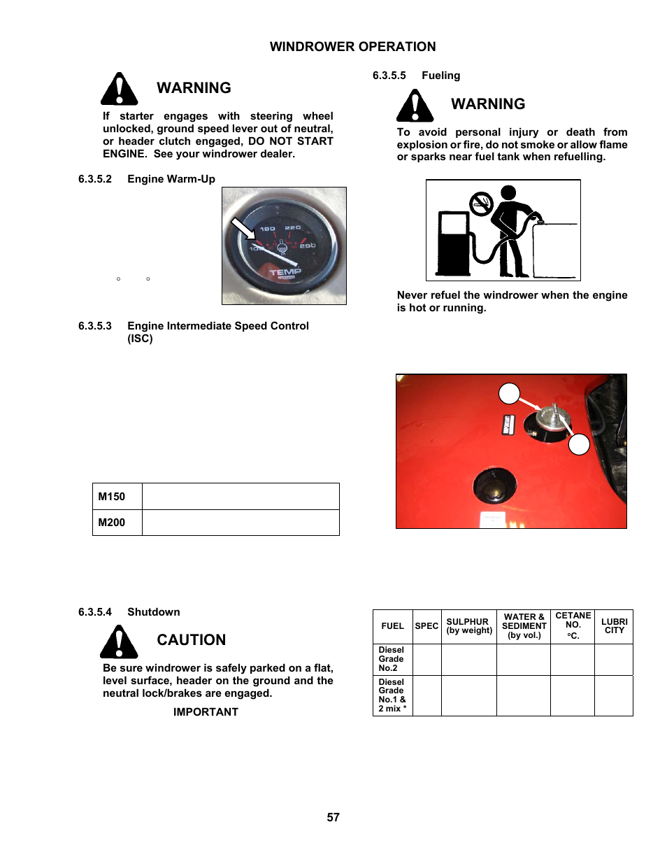 Warning, Caution, Windrower operation | MacDon M150 SP User Manual | Page 59 / 234