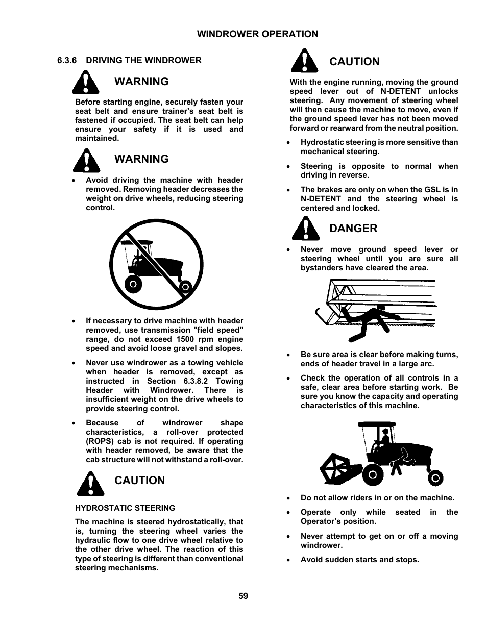Warning, Caution, Danger | MacDon M150 SP User Manual | Page 61 / 234