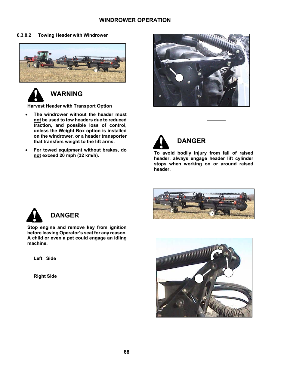 Warning, Danger | MacDon M150 SP User Manual | Page 70 / 234