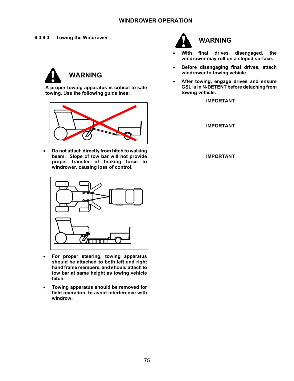 Warning | MacDon M150 SP User Manual | Page 77 / 234