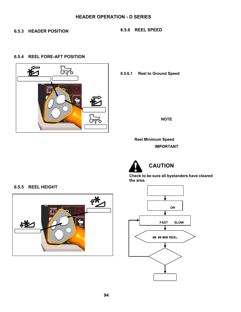 Caution, Header operation - d series | MacDon M150 SP User Manual | Page 96 / 234
