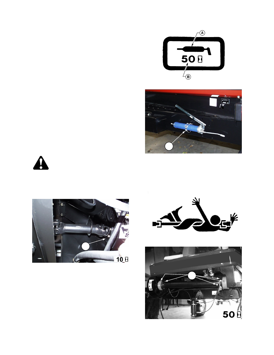 Maintenance/service greasing the windrower tractor, 10 hours 50 hours | MacDon 9352c SP User Manual | Page 63 / 155