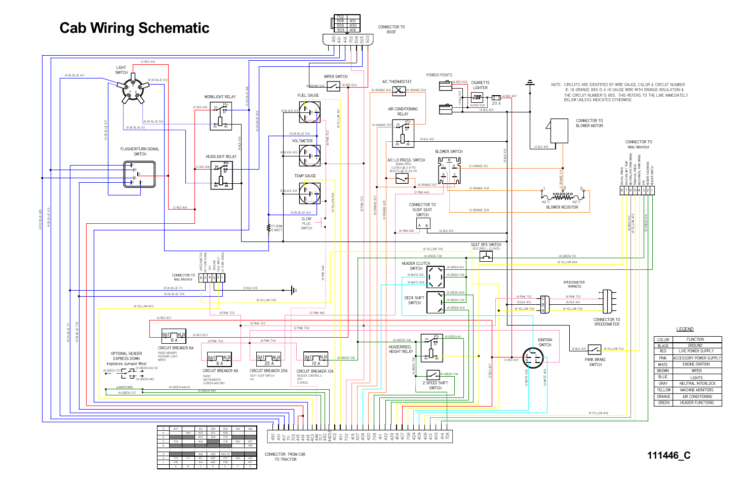 Cab wiring schematic, Legend | MacDon 9352i SP User Manual | Page 152 / 155