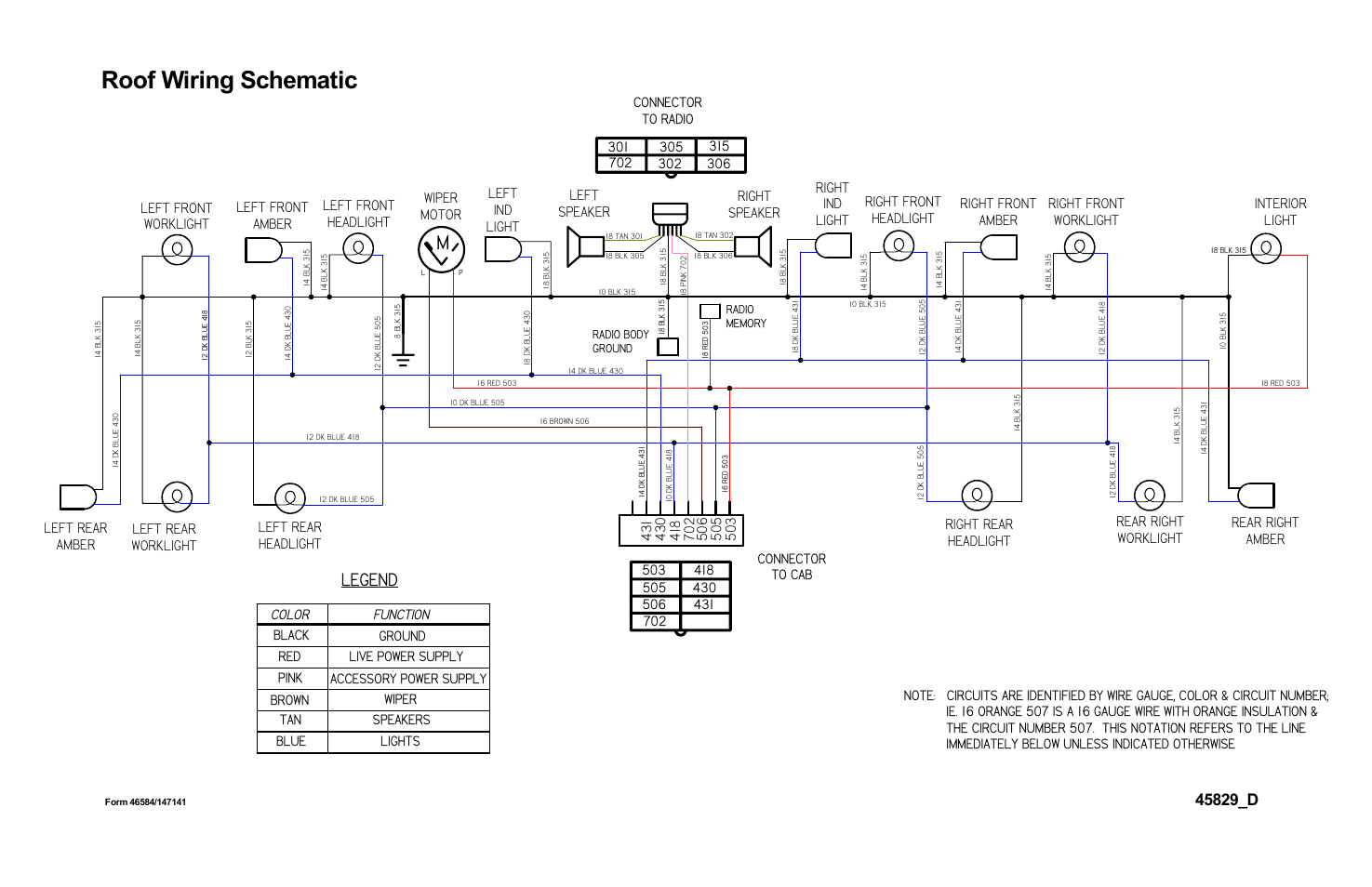 Roof wiring schematic, Legend, Connector to cab | MacDon 9250 SP User Manual | Page 155 / 160