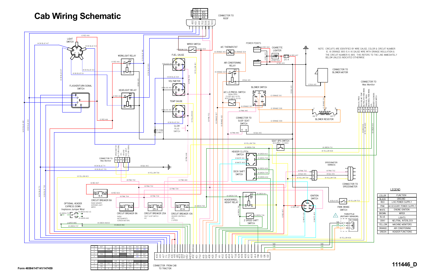 Cab wiring schematic, Legend | MacDon 9250 SP User Manual | Page 156 / 160