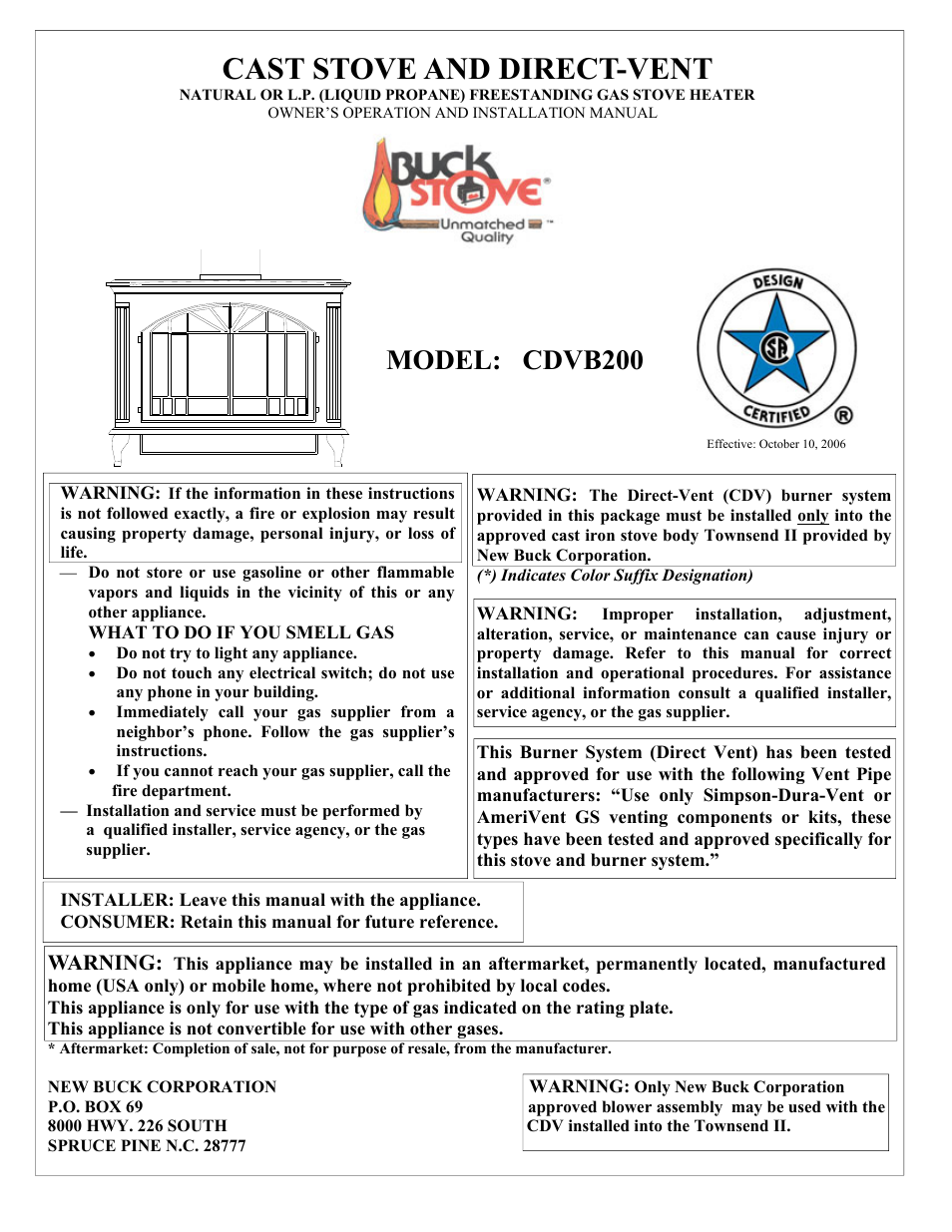 New Buck Corporation CDVB200 User Manual | 40 pages