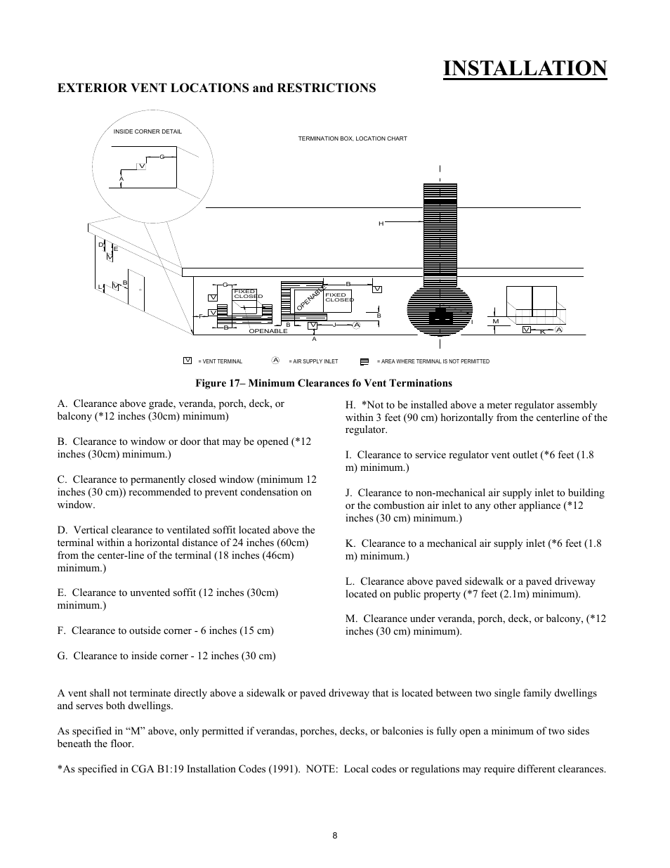 Installation, Exterior vent locations and restrictions | New Buck Corporation CDVB200 User Manual | Page 12 / 40