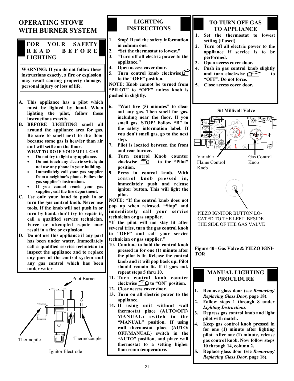 Operating stove with burner system | New Buck Corporation CDVB200 User Manual | Page 25 / 40