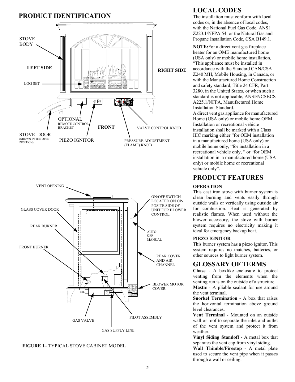 Local codes, Product features, Glossary of terms | Product identification | New Buck Corporation CDVB200 User Manual | Page 6 / 40