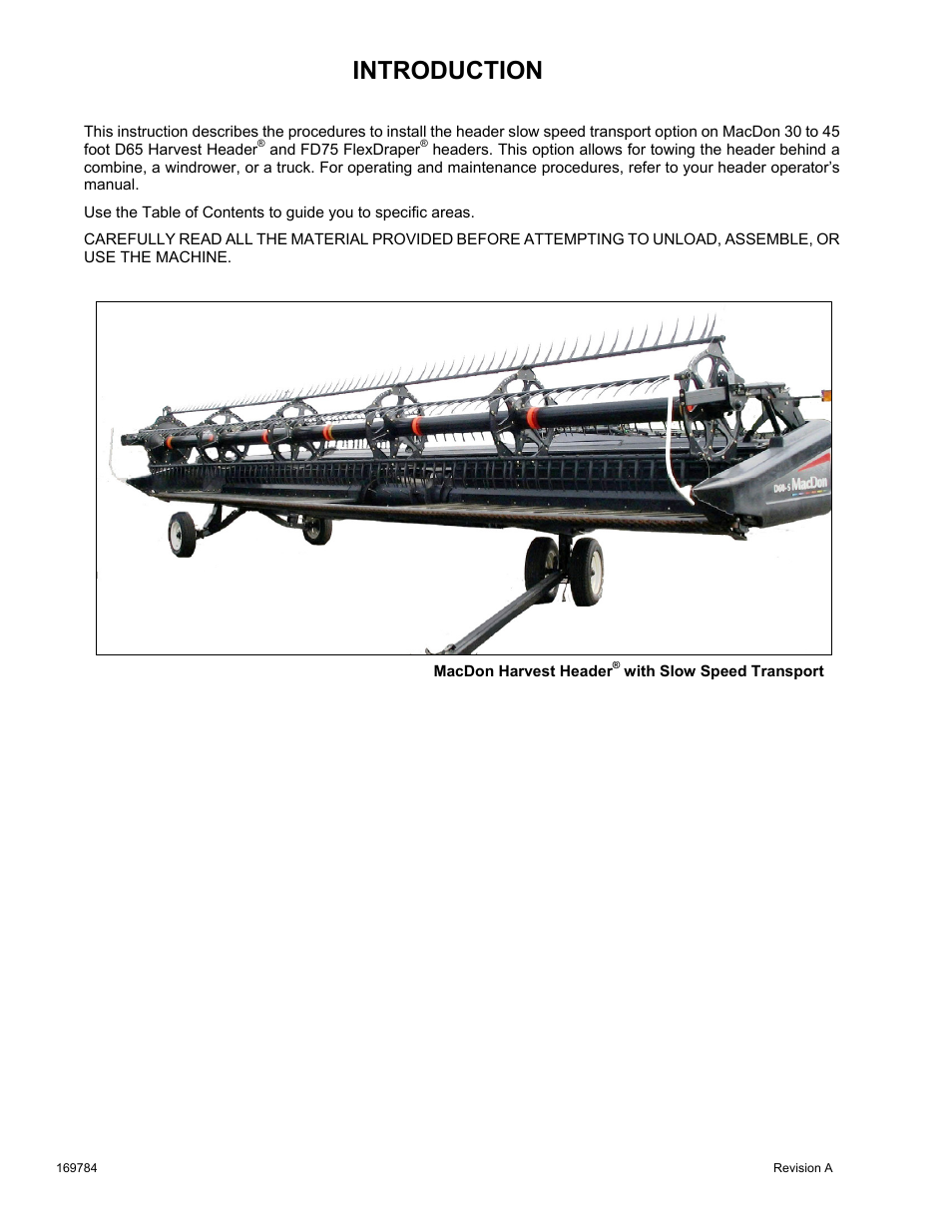 Introduction | MacDon D65 User Manual | Page 2 / 42