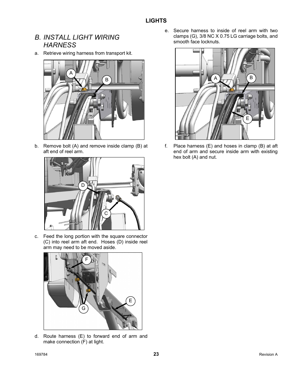 B. install light wiring harness | MacDon D65 User Manual | Page 25 / 42