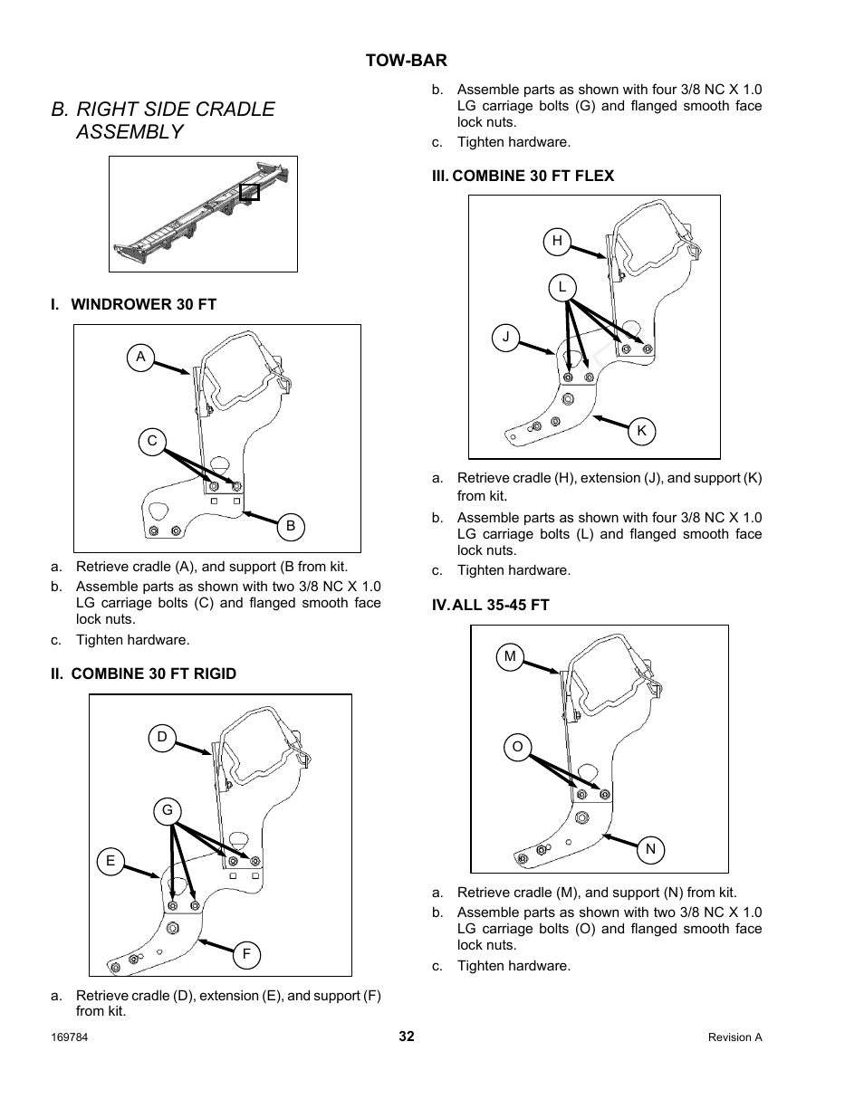 B. right side cradle assembly | MacDon D65 User Manual | Page 34 / 42