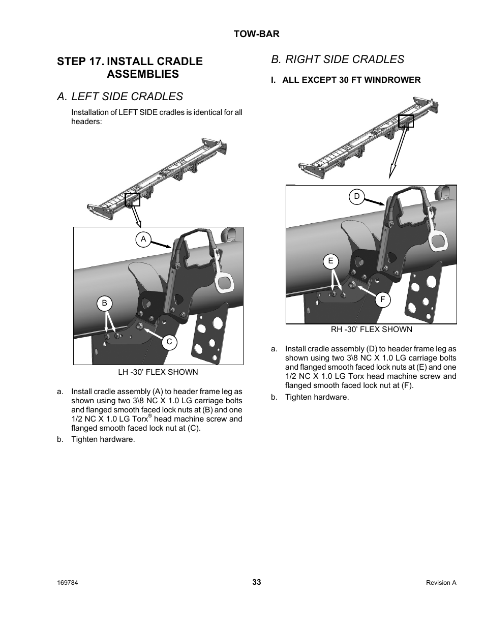 B. right side cradles | MacDon D65 User Manual | Page 35 / 42