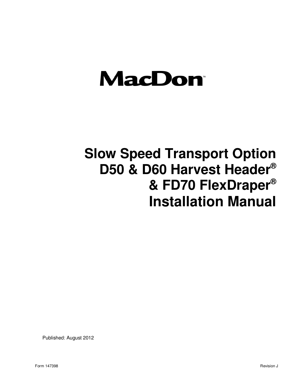 MacDon Transport D60 User Manual | 49 pages