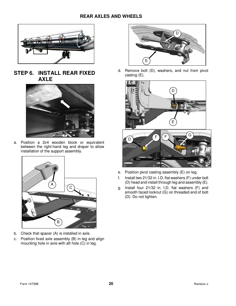 Step 6. install rear fixed axle | MacDon Transport D60 User Manual | Page 22 / 49