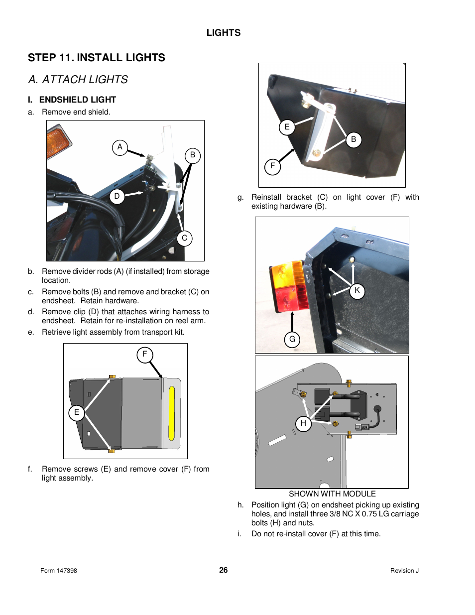 Step 11. install lights a. attach lights | MacDon Transport D60 User Manual | Page 28 / 49