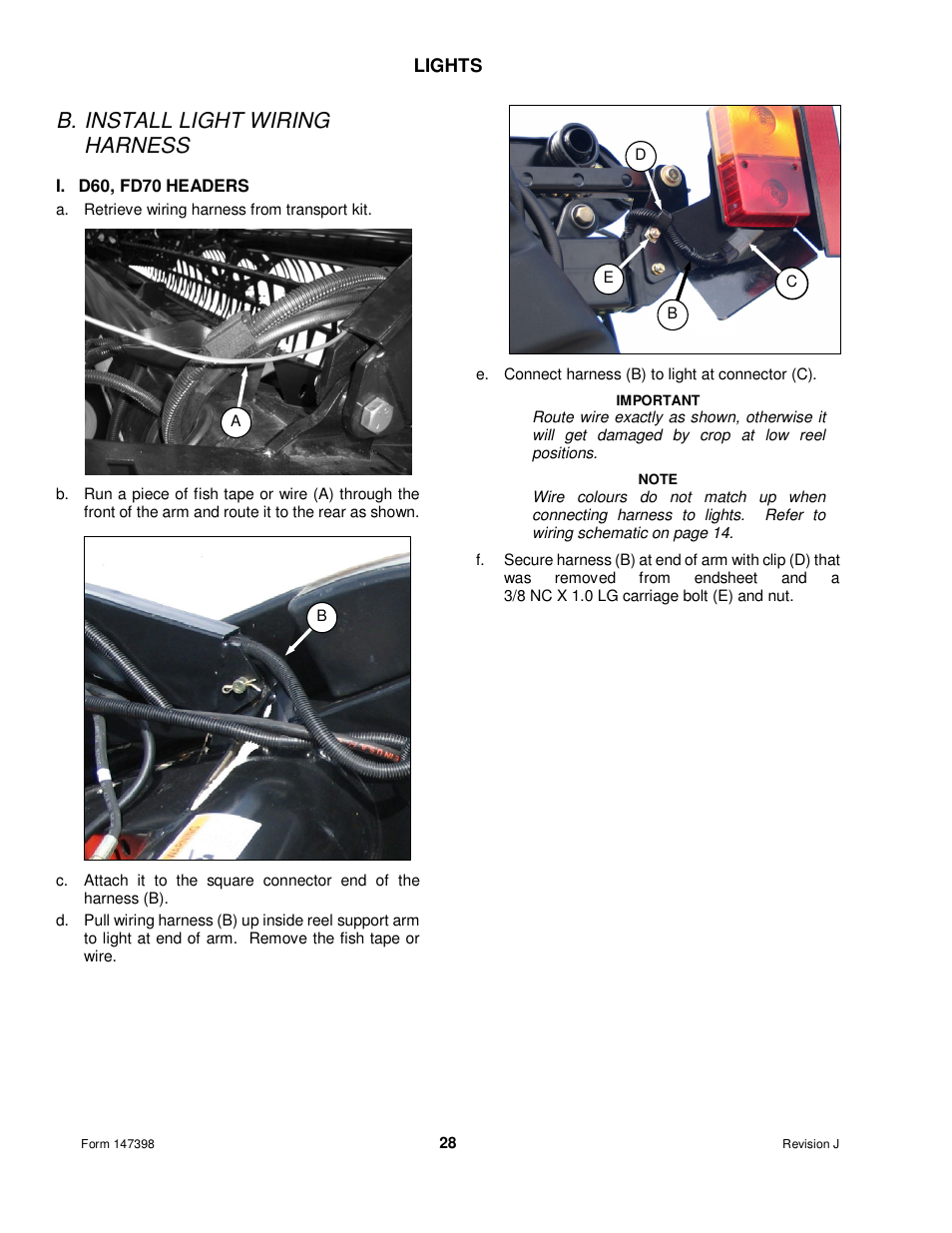 B. install light wiring harness | MacDon Transport D60 User Manual | Page 30 / 49