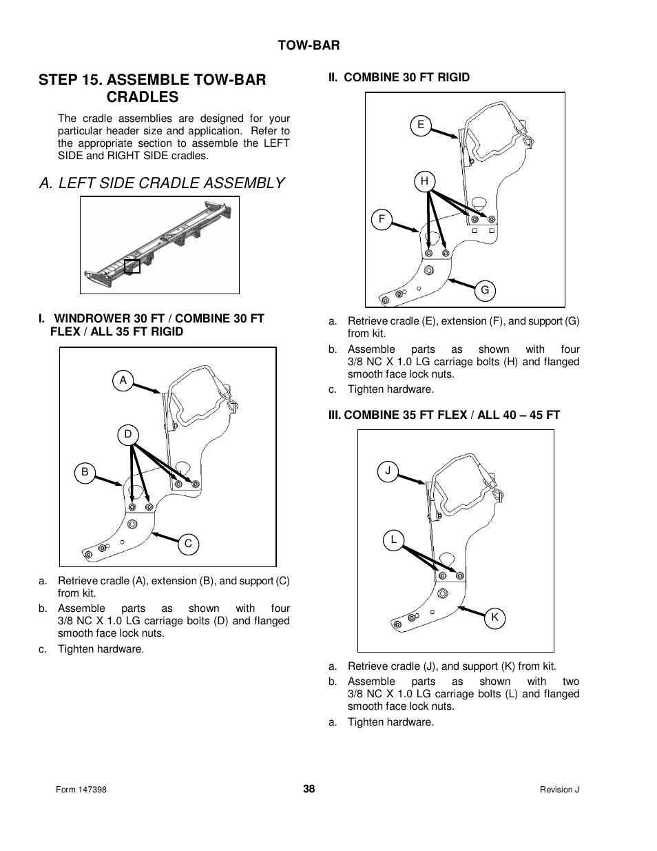 Step 15. assemble tow-bar cradles, A. left side cradle assembly | MacDon Transport D60 User Manual | Page 40 / 49