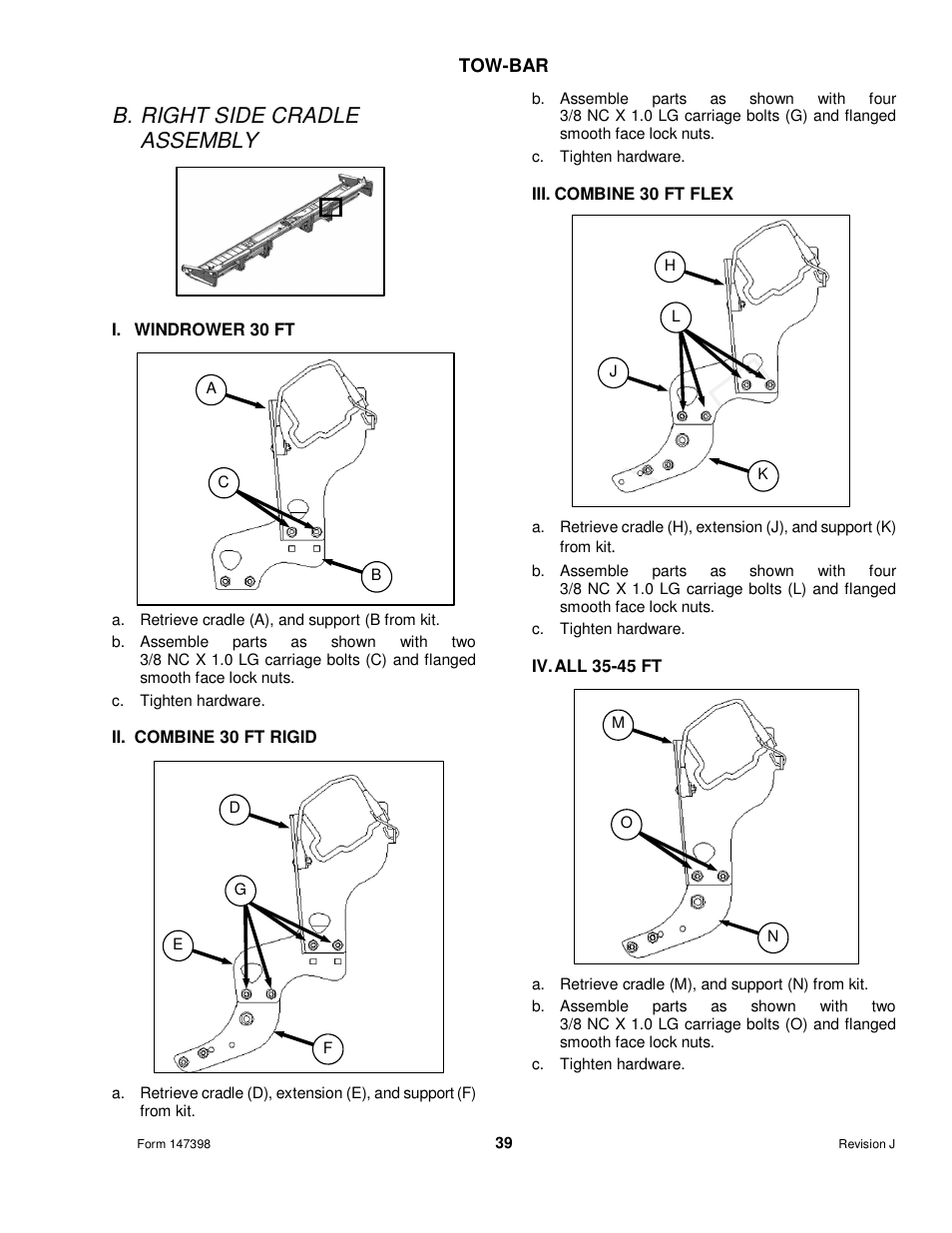 B. right side cradle assembly | MacDon Transport D60 User Manual | Page 41 / 49