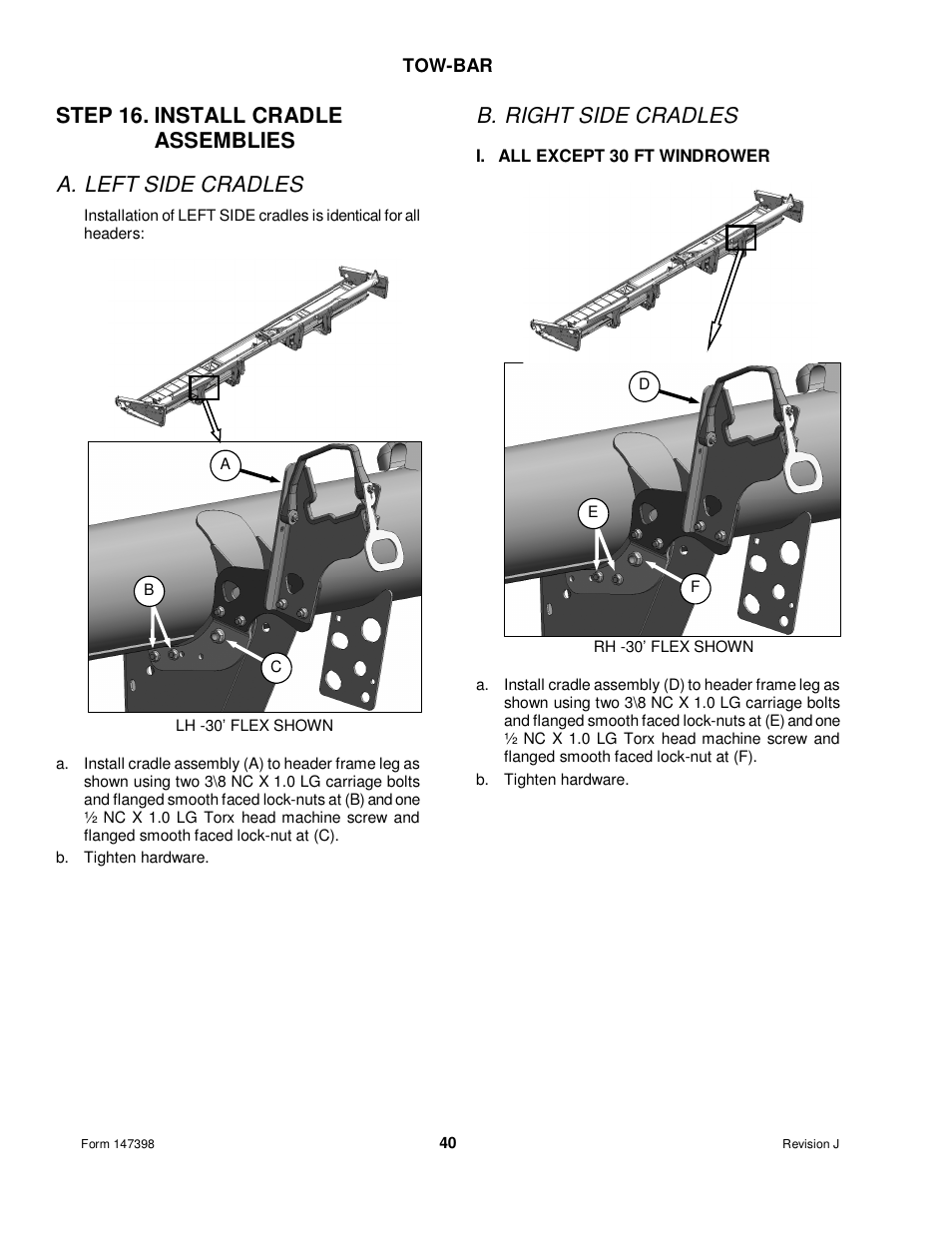 B. right side cradles | MacDon Transport D60 User Manual | Page 42 / 49