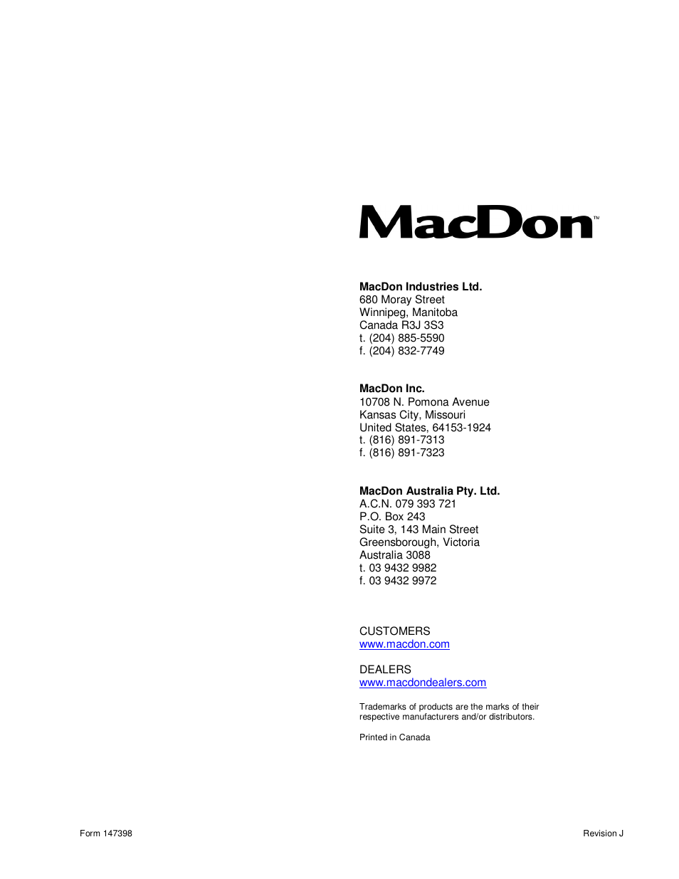 MacDon Transport D60 User Manual | Page 49 / 49