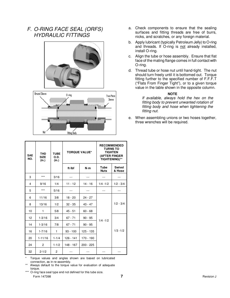 F. o-ring face seal (orfs) hydraulic fittings | MacDon Transport D60 User Manual | Page 9 / 49
