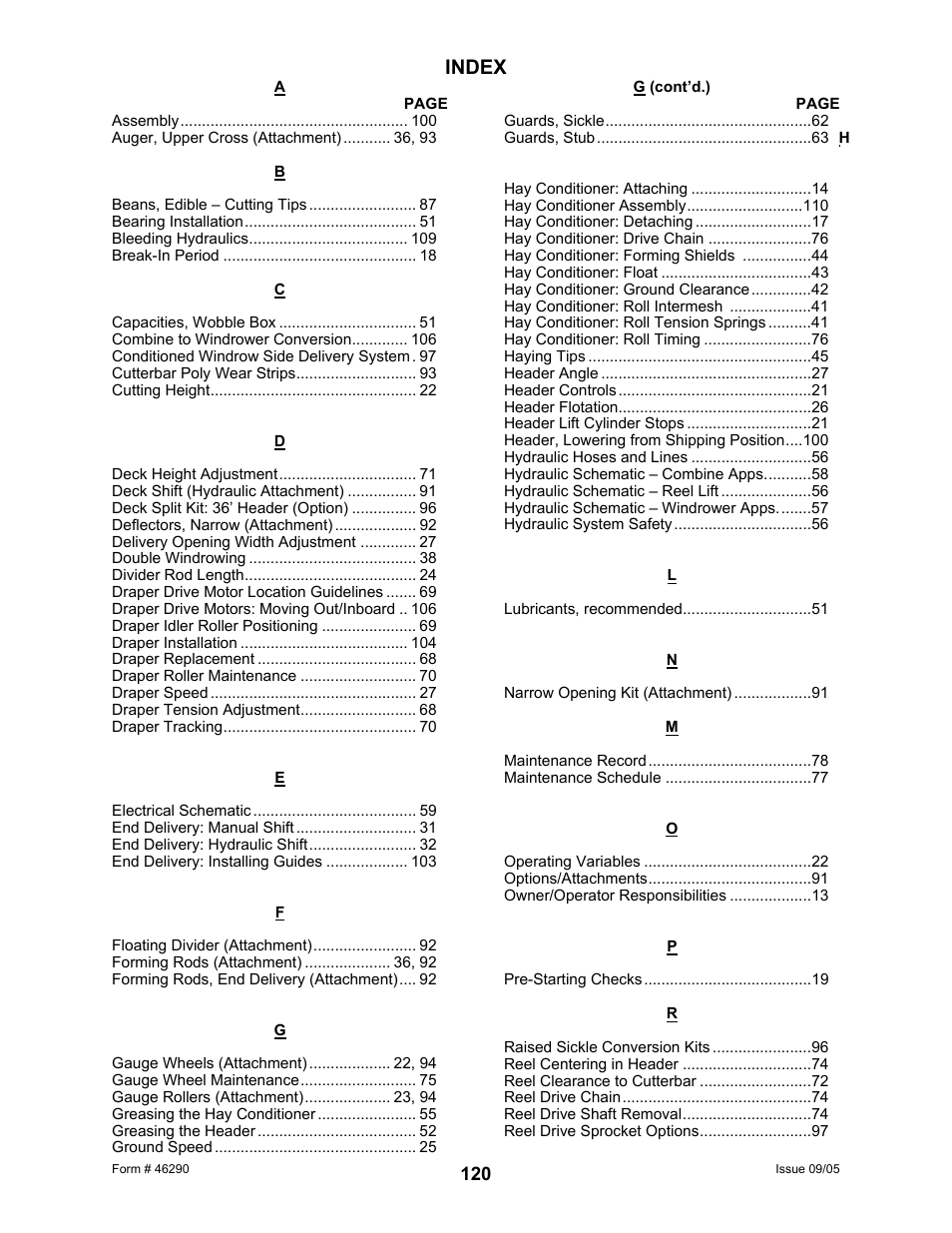 Index | MacDon 742 HAY CONDITIONER User Manual | Page 122 / 124