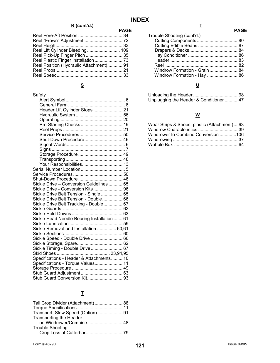 Index | MacDon 742 HAY CONDITIONER User Manual | Page 123 / 124