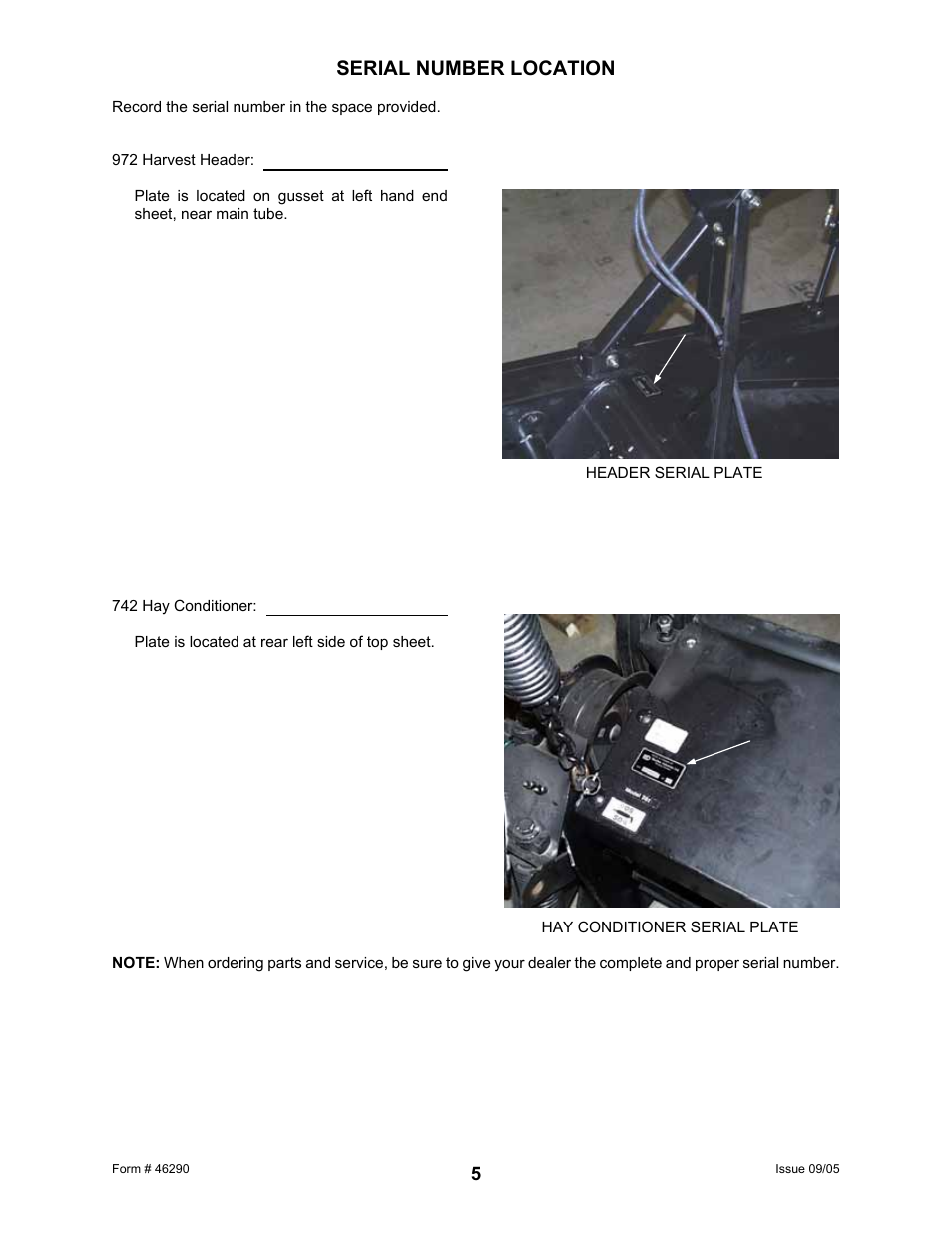 Serial number location | MacDon 742 HAY CONDITIONER User Manual | Page 7 / 124