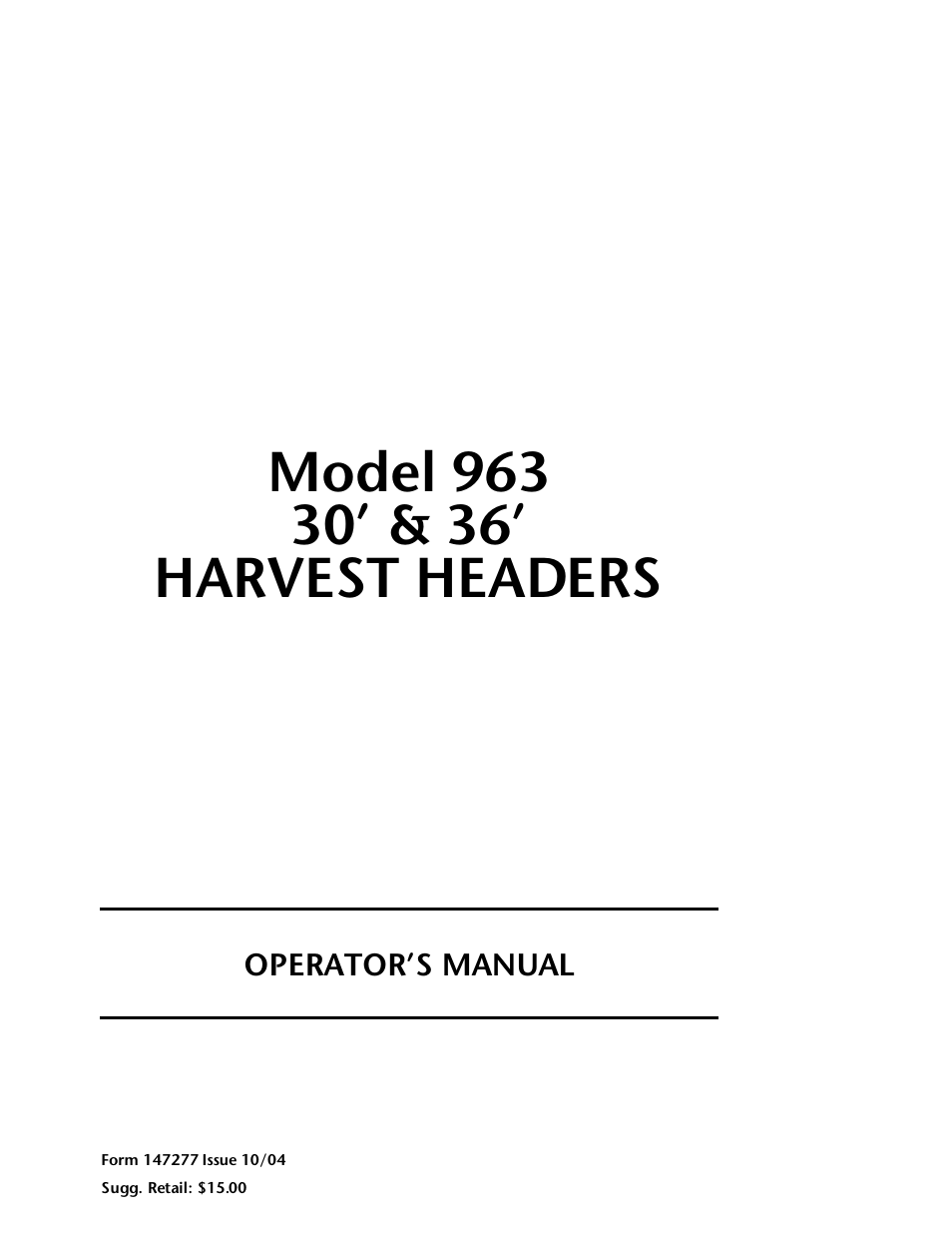 MacDon 963 Harvest Header User Manual | 87 pages