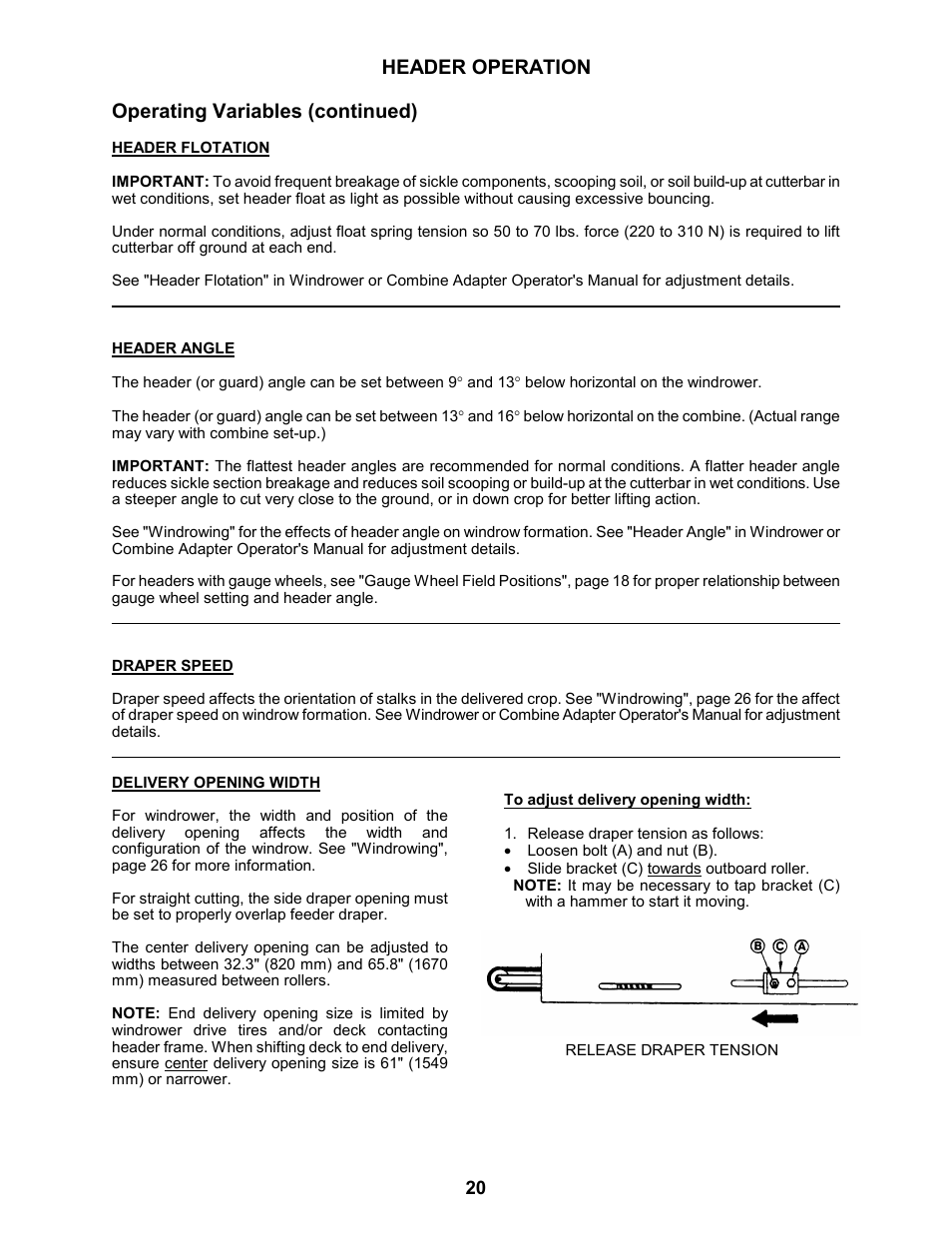 Header operation operating variables (continued) | MacDon 963 Harvest Header User Manual | Page 21 / 87